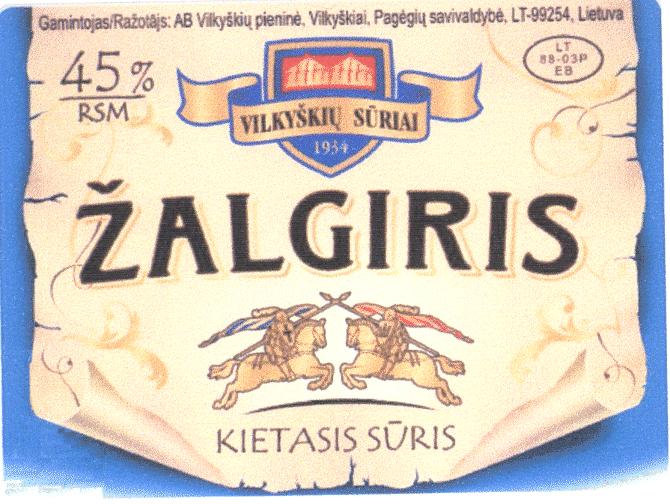 Prekės ženklas: ŽALGIRIS VILKYŠKIŲ SŪRIAI KIETASIS SŪRIS